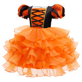Halloween Children's Performance Costume Cosplay Outfit Girl's Bubble Sleeve Mesh Dress