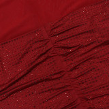 Strapless Milk Fiber Patchwork Mesh Beaded Party Bodycon Long Dress