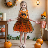 Halloween Tutu Puffy Dress Spider Pumpkin Web Mesh Skull Witch Dress Party Performance