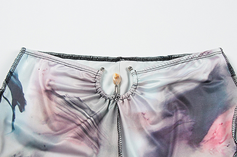 Women's Fall Sexy Round Neck Print Crop Top Tight Fitting Butt Lift Long Pants Set