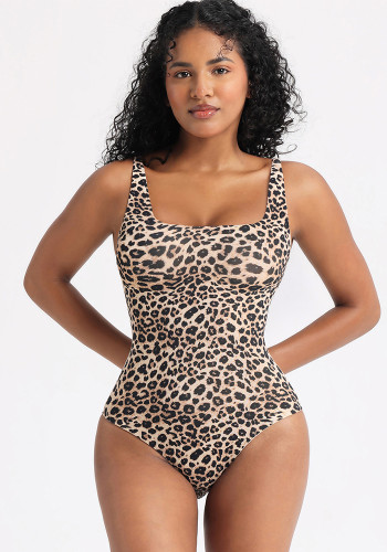 Summer Sexy Scoop Neck One-Piece Leopard Print Strappy Jumpsuit for Women