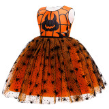Halloween Tutu Puffy Dress Spider Pumpkin Web Mesh Skull Witch Dress Party Performance