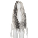 Women's Fall/Winter Halter Neck Hooded Deep V-Neck Fringe Adjustable Slim Waist Top T-Shirt