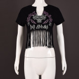 Women's Summer Print Fringe T-Shirt Top