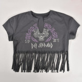 Women's Summer Print Fringe T-Shirt Top