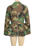 Women's Fashion Camo Print Turndown Collar Double-Breasted Long-Sleeve Outerwear
