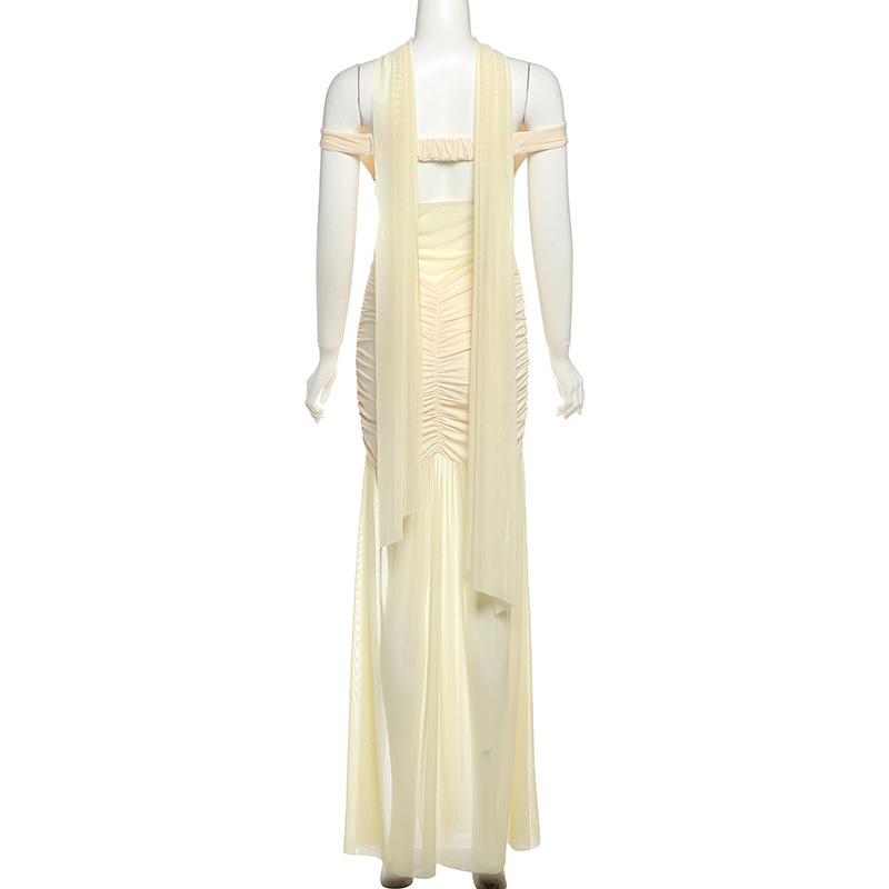 Fall Fashion Women's Low-Cut Off-Shoulder Sexy Slit Solid Color Dress