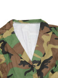 Women's Fashion Camo Print Turndown Collar Double-Breasted Long-Sleeve Outerwear