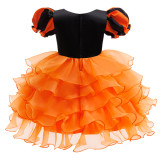 Halloween Children's Performance Costume Cosplay Outfit Girl's Bubble Sleeve Mesh Dress