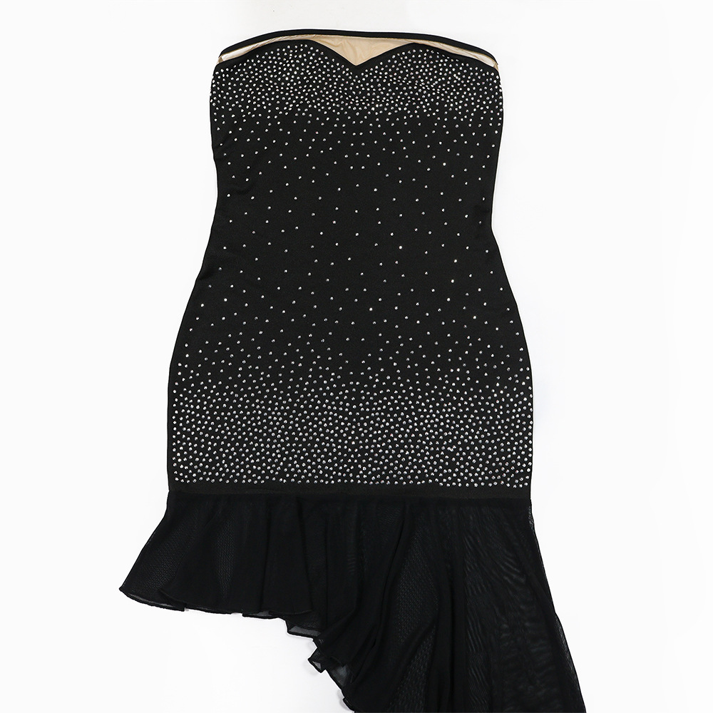 Strapless Irregular Mesh Patchwork Beaded Dress for Women