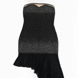 Strapless Irregular Mesh Patchwork Beaded Dress for Women