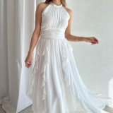 Summer Women's Chic Flounce Slim Waist Slim Fit Ruffled Dress