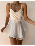 Summer Women's Fashion Sexy V-Neck Solid Color Strappy Low Back Dress