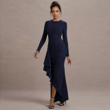 Long-Sleeve Thin Strap Slim Dress with Flounce for Fall and Winter