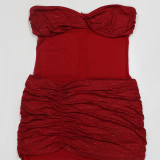 Strapless Milk Fiber Patchwork Mesh Beaded Party Bodycon Long Dress