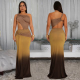 Fashion Women's Summer Sexy Slash Shoulder Bodycon Gradient Dress