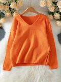 Fall/Winter Deep V-Neck Pullover Women's Sweater Fashion Casual Loose Long-Sleeve Knit Top
