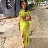 Chic Women's Fashion Cut-Out Slit Irregular Round Neck Solid Color Pleated Dress