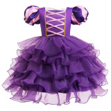 Halloween Children's Performance Costume Cosplay Outfit Girl's Bubble Sleeve Mesh Dress