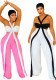 Women's Fashion Color-Block Low-Cut V-Neck Sexy Wide-Leg Jumpsuit