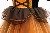 Girl's Halloween Party Witch Dress Orange Mesh Short-Sleeve Tutu Dress