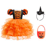 Halloween Children's Performance Costume Cosplay Outfit Girl's Bubble Sleeve Mesh Dress