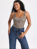 Summer Sexy Scoop Neck One-Piece Leopard Print Strappy Jumpsuit for Women