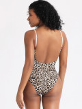 Summer Sexy Scoop Neck One-Piece Leopard Print Strappy Jumpsuit for Women