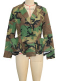 Women's Fashion Camo Print Turndown Collar Double-Breasted Long-Sleeve Outerwear