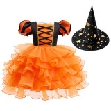 Halloween Children's Performance Costume Cosplay Outfit Girl's Bubble Sleeve Mesh Dress