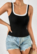 American Strappy Fake Two-Piece Summer Camisole Color-Block Slim Fit Sexy Short Top