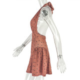 Print Polka Dot Women's Slim Waist Sexy A-Line Pleated Deep V-Neck Sleeveless Short Dress