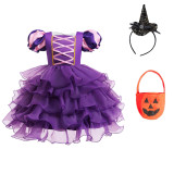 Halloween Children's Performance Costume Cosplay Outfit Girl's Bubble Sleeve Mesh Dress