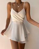 Summer Women's Fashion Sexy V-Neck Solid Color Strappy Low Back Dress