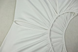 Chic Women's Fashion Cut-Out Slit Irregular Round Neck Solid Color Pleated Dress