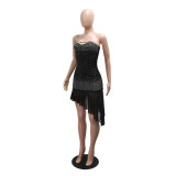 Strapless Irregular Mesh Patchwork Beaded Dress for Women