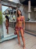 Beach Holidays Slim Fit Trendy Sequin Bikini Three-Piece Set