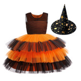 Halloween Party Cosplay Witch Gown Sleeveless Patchwork Mesh Tutu Dress
