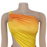 Fashion Women's Summer Sexy Slash Shoulder Bodycon Gradient Dress