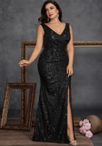 Plus Size Sequin Sleeveless Evening Gown Formal Party Sexy Slit Chic Mermaid Long Dress Plus Size Sequin Sleeveless Evening Gown Formal Party Sexy Slit Chic Mermaid Long Dress