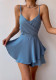 Summer Women's Fashion Sexy V-Neck Solid Color Strappy Low Back Dress