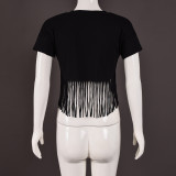 Women's Summer Print Fringe T-Shirt Top