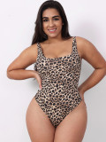 Summer Sexy Scoop Neck One-Piece Leopard Print Strappy Jumpsuit for Women