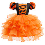 Halloween Children's Performance Costume Cosplay Outfit Girl's Bubble Sleeve Mesh Dress