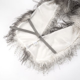 Women's Fall/Winter Halter Neck Hooded Deep V-Neck Fringe Adjustable Slim Waist Top T-Shirt