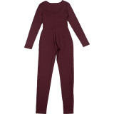 Summer Women's Fashion Sexy Draped Neck Slim Waist Bodycon Solid Color Jumpsuit