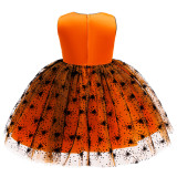 Halloween Tutu Puffy Dress Spider Pumpkin Web Mesh Skull Witch Dress Party Performance