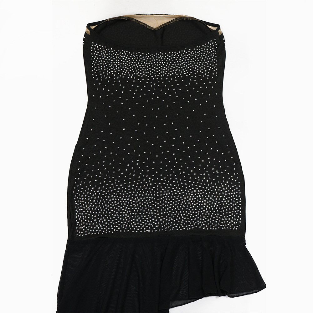 Strapless Irregular Mesh Patchwork Beaded Dress for Women