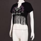 Women's Summer Print Fringe T-Shirt Top