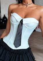 Strapless Tie Solid Color Boned Waist Camisole Top